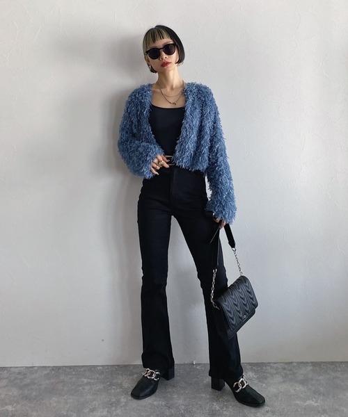 PAGEBOY（ページボーイ）の「【CORE】フェイクフェザーカーデ（カーディガン/ボレロ・レディース・ブラック/ブルー系その他4・FREE）」の6枚目の写真