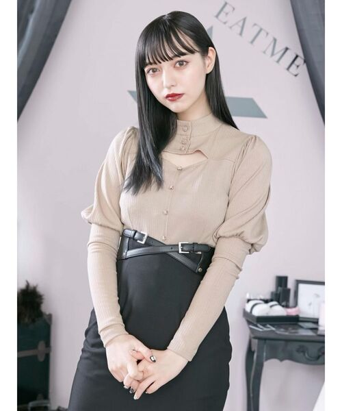 EATME（イートミー）の「ジュリエットスリーブリブTOP（Tシャツ/カットソー・レディース・ブラック/グレー/ライトブラウン・FREE）」の12枚目の写真