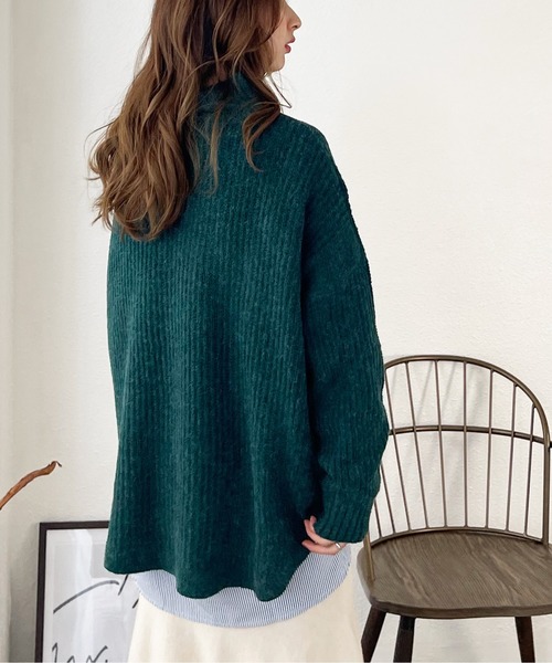 Shelly island（シェリーアイランド）の「ラウンドヘムタートルニットプルオーバー（ニット/セーター・レディース・ブラック/ベージュ/グリーン/モカ・FREE）」の9枚目の写真