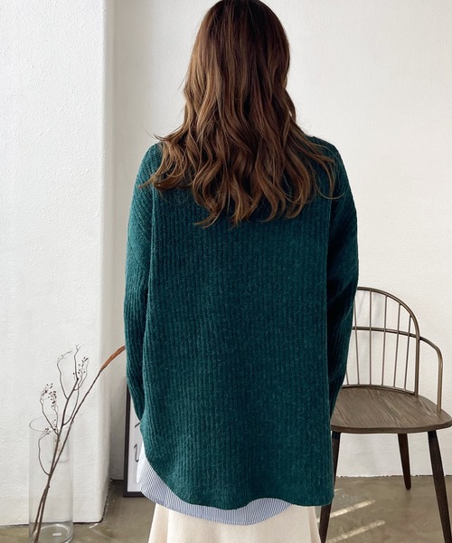 Shelly island（シェリーアイランド）の「ラウンドヘムタートルニットプルオーバー（ニット/セーター・レディース・ブラック/ベージュ/グリーン/モカ・FREE）」の14枚目の写真