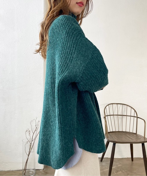 Shelly island（シェリーアイランド）の「ラウンドヘムタートルニットプルオーバー（ニット/セーター・レディース・ブラック/ベージュ/グリーン/モカ・FREE）」の11枚目の写真