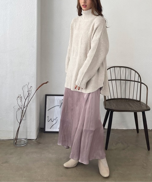 Shelly island（シェリーアイランド）の「ラウンドヘムタートルニットプルオーバー（ニット/セーター・レディース・ブラック/ベージュ/グリーン/モカ・FREE）」の22枚目の写真