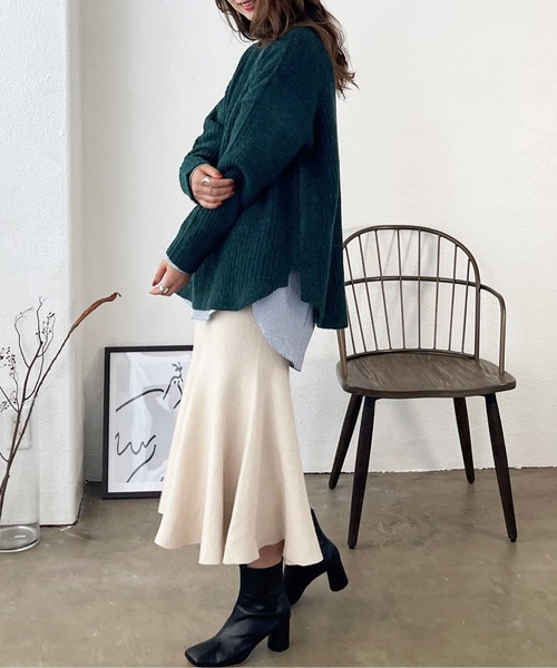 Shelly island（シェリーアイランド）の「ラウンドヘムタートルニットプルオーバー（ニット/セーター・レディース・ブラック/ベージュ/グリーン/モカ・FREE）」の17枚目の写真