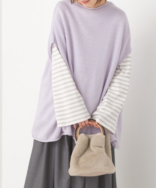 OMNES(オムネス)の「ウールナイロン ワイドドロップニットベスト(ベスト・レディース・アイボリー/ラベンダー/ブラック/グレー・FREE)」の4枚目の写真