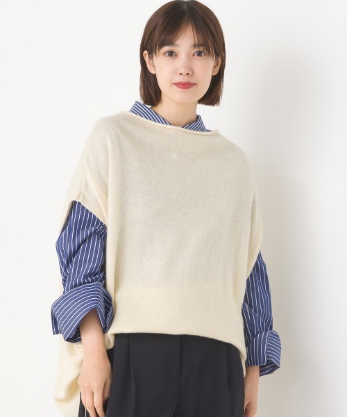 OMNES(オムネス)の「ウールナイロン ワイドドロップニットベスト(ベスト・レディース・アイボリー/ラベンダー/ブラック/グレー・FREE)」の5枚目の写真