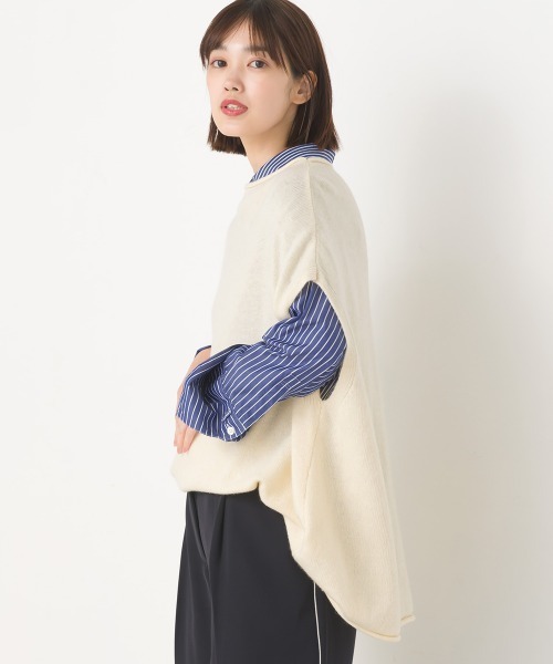 OMNES(オムネス)の「ウールナイロン ワイドドロップニットベスト(ベスト・レディース・アイボリー/ラベンダー/ブラック/グレー・FREE)」の6枚目の写真