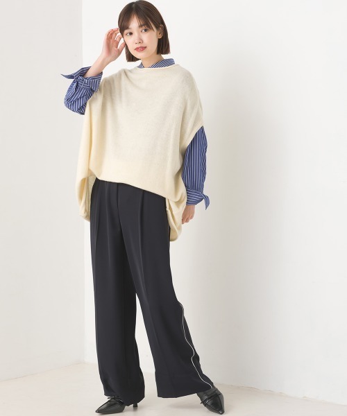 OMNES(オムネス)の「ウールナイロン ワイドドロップニットベスト(ベスト・レディース・アイボリー/ラベンダー/ブラック/グレー・FREE)」の8枚目の写真