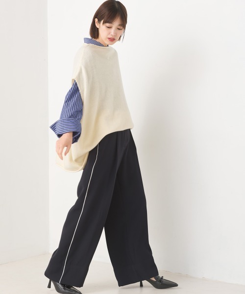 OMNES(オムネス)の「ウールナイロン ワイドドロップニットベスト(ベスト・レディース・アイボリー/ラベンダー/ブラック/グレー・FREE)」の9枚目の写真