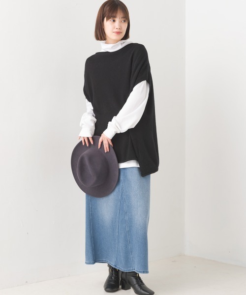 OMNES(オムネス)の「ウールナイロン ワイドドロップニットベスト(ベスト・レディース・アイボリー/ラベンダー/ブラック/グレー・FREE)」の13枚目の写真