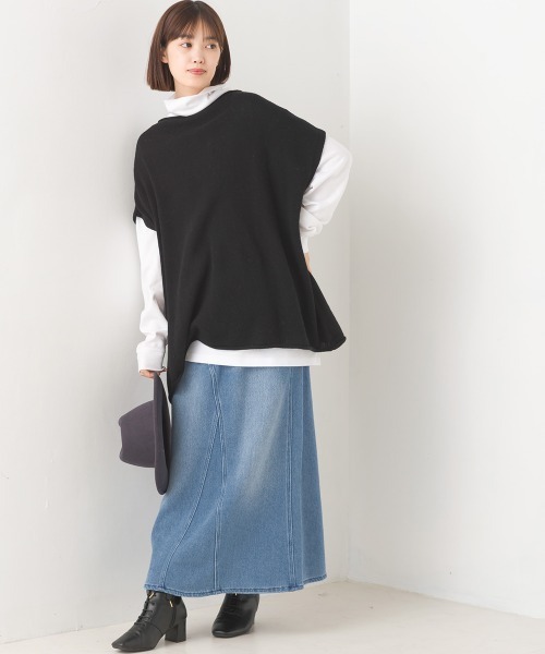 OMNES(オムネス)の「ウールナイロン ワイドドロップニットベスト(ベスト・レディース・アイボリー/ラベンダー/ブラック/グレー・FREE)」の14枚目の写真