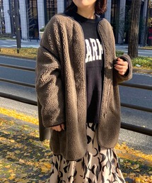 prose verse | 《WEB限定》レザーパイピングノーカラーボアコート(ノーカラージャケット)