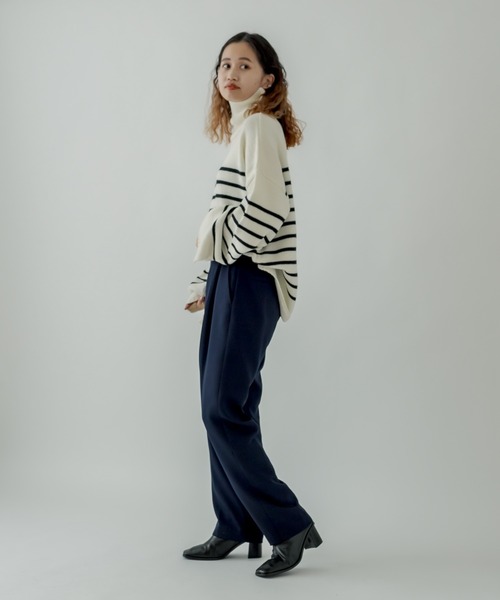 mystic（ミスティック）の「ボーダータートルニット（ニット/セーター・レディース・ブラック/オフホワイト/グリーン・FREE）」の12枚目の写真