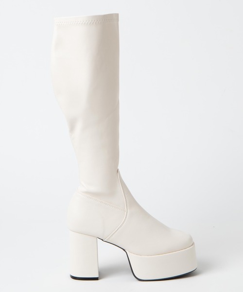WEGO(ウィゴー)の「WEGO/ストーム付キヒールロングブーツ(ブーツ・レディース・オフホワイト/ブラック・MEDIUM/LARGE)」の3枚目の写真