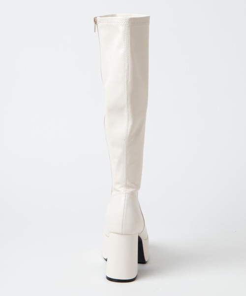 WEGO(ウィゴー)の「WEGO/ストーム付キヒールロングブーツ(ブーツ・レディース・オフホワイト/ブラック・MEDIUM/LARGE)」の6枚目の写真