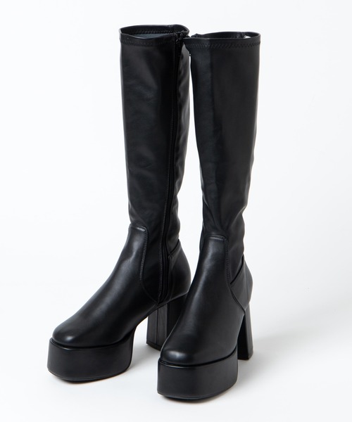 WEGO(ウィゴー)の「WEGO/ストーム付キヒールロングブーツ(ブーツ・レディース・オフホワイト/ブラック・MEDIUM/LARGE)」の15枚目の写真