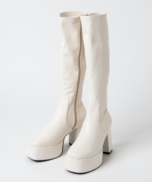 WEGO(ウィゴー)の「WEGO/ストーム付キヒールロングブーツ(ブーツ・レディース・オフホワイト/ブラック・MEDIUM/LARGE)」の16枚目の写真