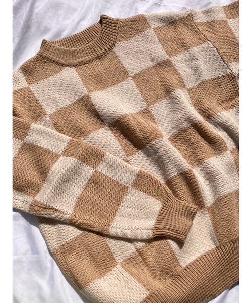 WC（ダブル シー）の「フラッグチェックニット（ニット/セーター・レディース・ブラック/ベージュ・FREE）」の14枚目の写真