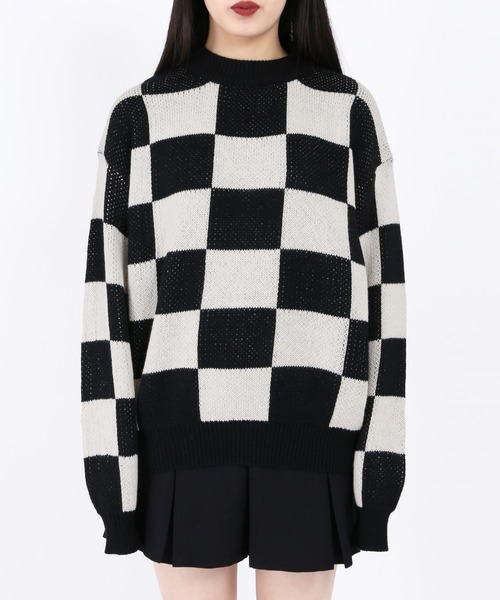 WC（ダブル シー）の「フラッグチェックニット（ニット/セーター・レディース・ブラック/ベージュ・FREE）」の9枚目の写真