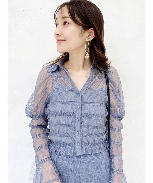 MERCURYDUO（マーキュリーデュオ）の「レースシャーリングスキッパーブラウス（シャツ/ブラウス・レディース・アイボリー/ブルー/イエロー・FREE）」の7枚目の写真