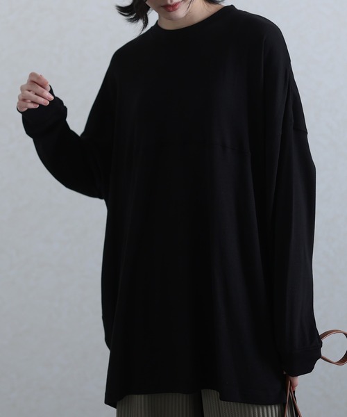 ElegChic（エレグシック）の「シングルジャージフットボールカットソー 長袖（Tシャツ/カットソー・レディース・ホワイト/ブラック/杢グレー/ベージュ・XL/M/4L）」の3枚目の写真