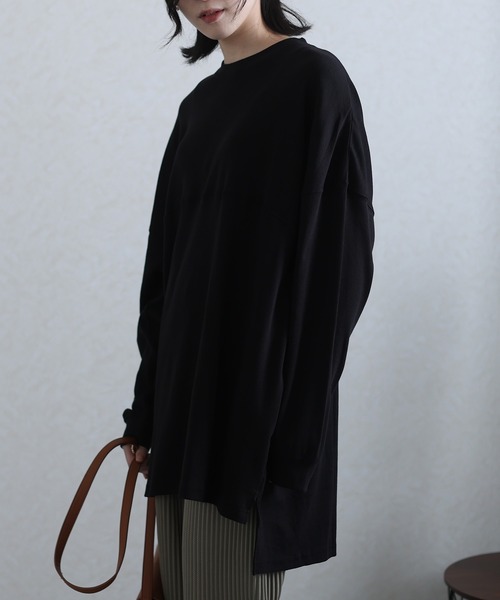 ElegChic（エレグシック）の「シングルジャージフットボールカットソー 長袖（Tシャツ/カットソー・レディース・ホワイト/ブラック/杢グレー/ベージュ・XL/M/4L）」の6枚目の写真