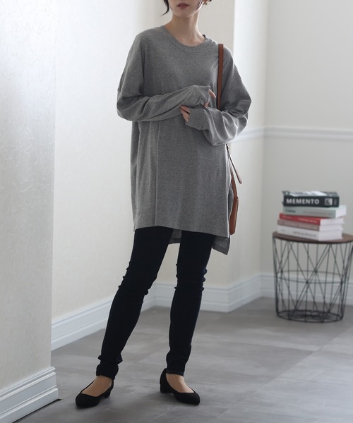 ElegChic（エレグシック）の「シングルジャージフットボールカットソー 長袖（Tシャツ/カットソー・レディース・ホワイト/ブラック/杢グレー/ベージュ・XL/M/4L）」の12枚目の写真