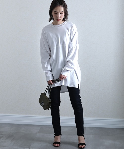 ElegChic（エレグシック）の「シングルジャージフットボールカットソー 長袖（Tシャツ/カットソー・レディース・ホワイト/ブラック/杢グレー/ベージュ・XL/M/4L）」の20枚目の写真