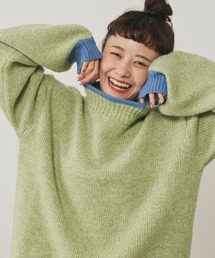 配色スタンドニット