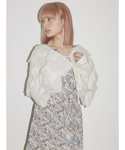 merry jenny（メリージェニー）の「リネンティアードカーディガン（カーディガン/ボレロ・レディース・オフホワイト/ブラック・FREE）」の4枚目の写真