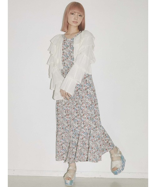 merry jenny（メリージェニー）の「リネンティアードカーディガン（カーディガン/ボレロ・レディース・オフホワイト/ブラック・FREE）」の6枚目の写真