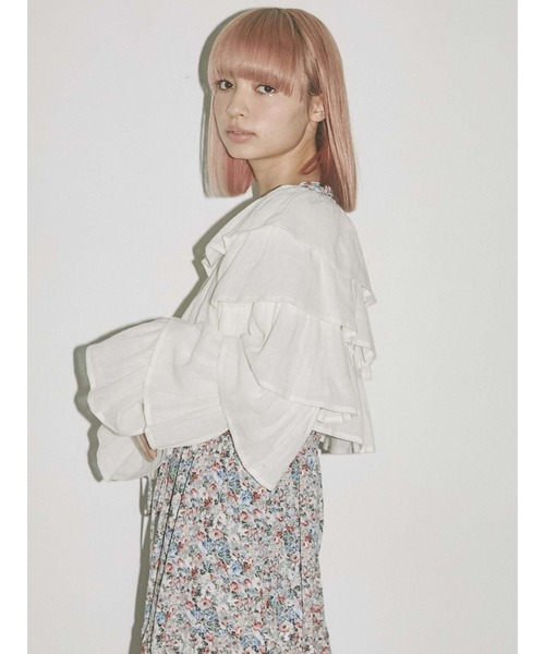 merry jenny（メリージェニー）の「リネンティアードカーディガン（カーディガン/ボレロ・レディース・オフホワイト/ブラック・FREE）」の7枚目の写真