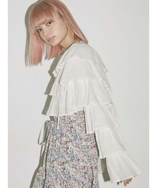 merry jenny（メリージェニー）の「リネンティアードカーディガン（カーディガン/ボレロ・レディース・オフホワイト/ブラック・FREE）」の8枚目の写真