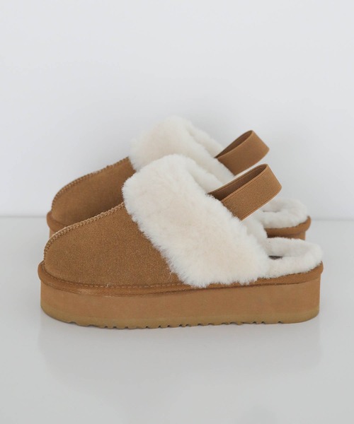 UNE MANSION（ユヌマンション）の「フェイクファーゴム厚底スリッパムートンブーツ（スリッポン・レディース・ブラウン/ベージュ/ブラック/グレー・23.0cm/24.0cm/25.0cm）」の21枚目の写真