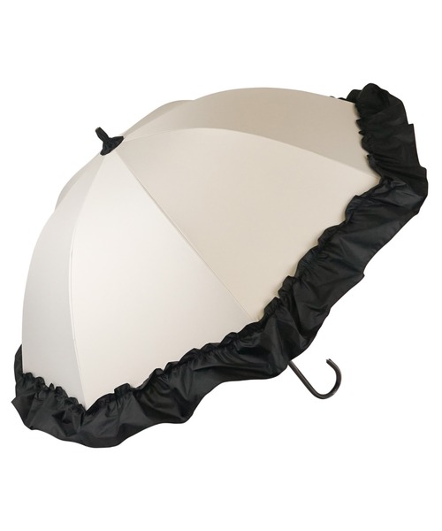 macocca(マコッカ)の「完全遮光 UVカット100% 日傘 晴雨兼用 ショート傘 リボン付ビッグフリル(長傘・レディース・ブラック系その他/オフホワイト/グレイッシュベージュ/ブラック/ベージュ系その他/アイボリー・FREE)」の17枚目の写真