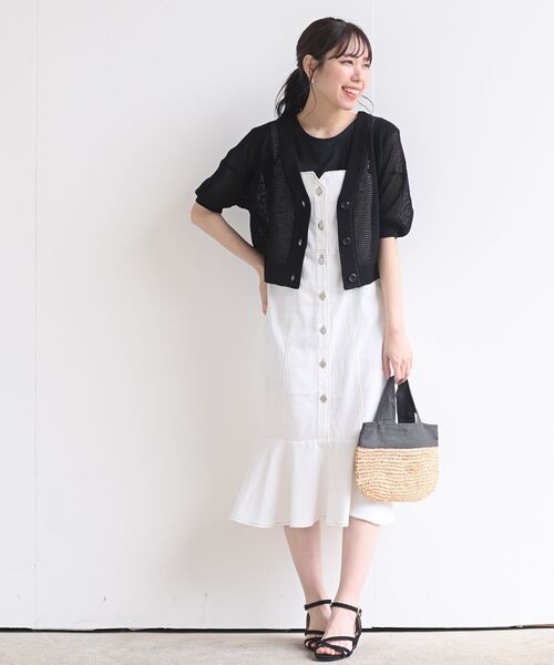 rps（アールピーエス）の「メッシュ編みショートニットカーディガン（カーディガン/ボレロ・レディース・ブラック/ベージュ/オフホワイト/ブルー・M/フリー）」の12枚目の写真