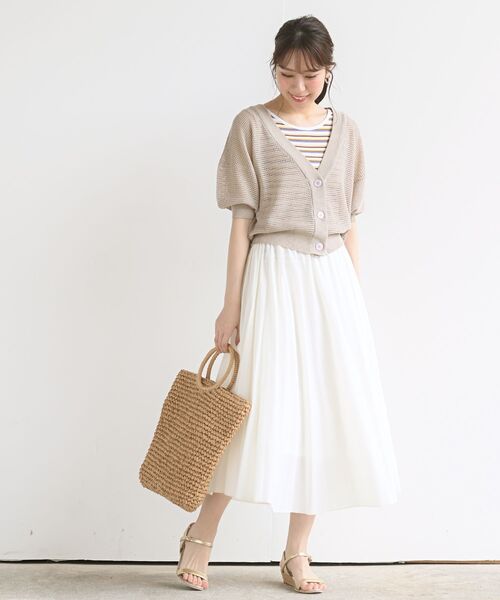 rps（アールピーエス）の「メッシュ編みショートニットカーディガン（カーディガン/ボレロ・レディース・ブラック/ベージュ/オフホワイト/ブルー・M/フリー）」の10枚目の写真