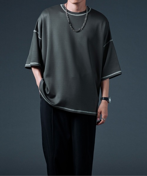 Ellno Loset（エルノロゼット）の「ステッチポンチTシャツ（Tシャツ/カットソー・メンズ・チャコールグレー/オフホワイト・MEDIUM/LARGE）」の2枚目の写真
