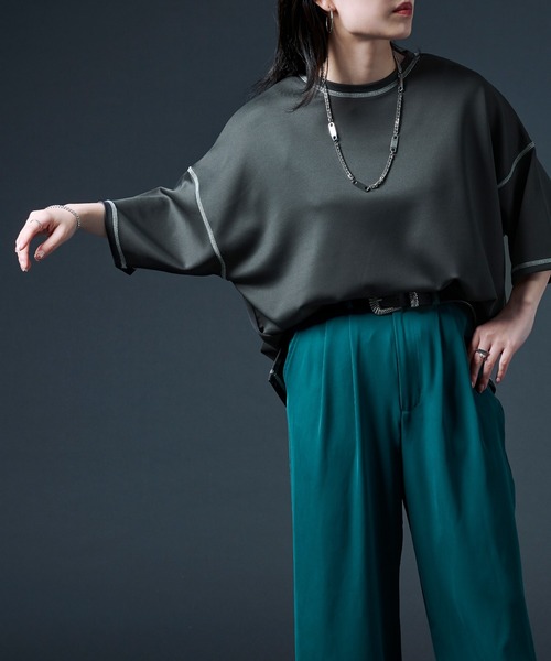 Ellno Loset（エルノロゼット）の「ステッチポンチTシャツ（Tシャツ/カットソー・メンズ・チャコールグレー/オフホワイト・MEDIUM/LARGE）」の10枚目の写真