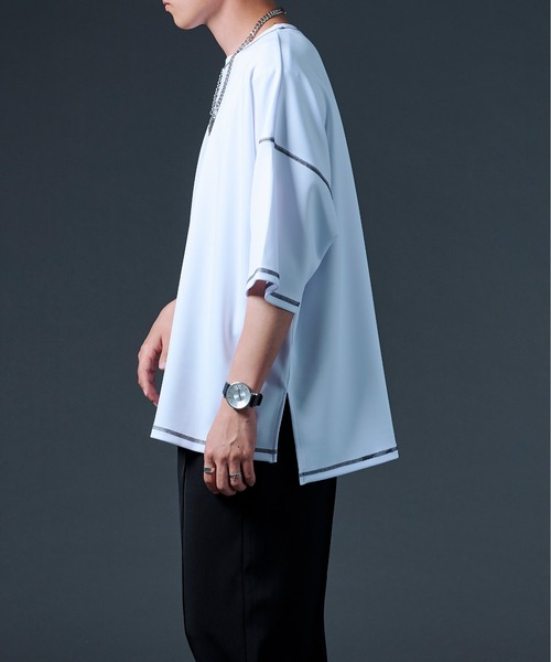 Ellno Loset（エルノロゼット）の「ステッチポンチTシャツ（Tシャツ/カットソー・メンズ・チャコールグレー/オフホワイト・MEDIUM/LARGE）」の4枚目の写真