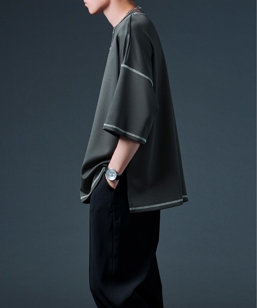 Ellno Loset（エルノロゼット）の「ステッチポンチTシャツ（Tシャツ/カットソー・メンズ・チャコールグレー/オフホワイト・MEDIUM/LARGE）」の17枚目の写真