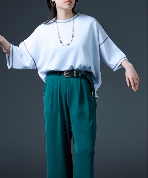 Ellno Loset（エルノロゼット）の「ステッチポンチTシャツ（Tシャツ/カットソー・メンズ・チャコールグレー/オフホワイト・MEDIUM/LARGE）」の6枚目の写真