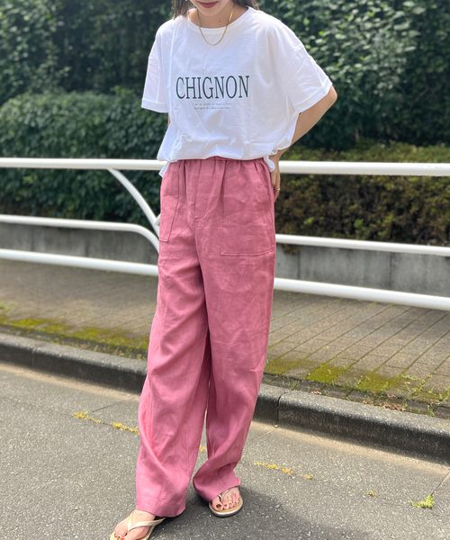 Rouge vif Anna（ルージュヴィフアンナ）の「CHGNON　ロゴターンバッグＴ（Tシャツ/カットソー・レディース・ダークブラウン/グリーン・フリー）」の6枚目の写真