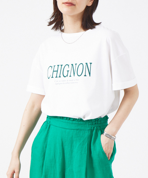 Rouge vif Anna（ルージュヴィフアンナ）の「CHGNON　ロゴターンバッグＴ（Tシャツ/カットソー・レディース・ダークブラウン/グリーン・フリー）」の7枚目の写真