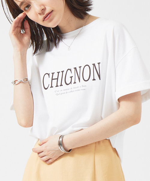Rouge vif Anna（ルージュヴィフアンナ）の「CHGNON　ロゴターンバッグＴ（Tシャツ/カットソー・レディース・ダークブラウン/グリーン・フリー）」の8枚目の写真