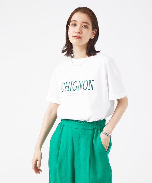 Rouge vif Anna（ルージュヴィフアンナ）の「CHGNON　ロゴターンバッグＴ（Tシャツ/カットソー・レディース・ダークブラウン/グリーン・フリー）」の17枚目の写真
