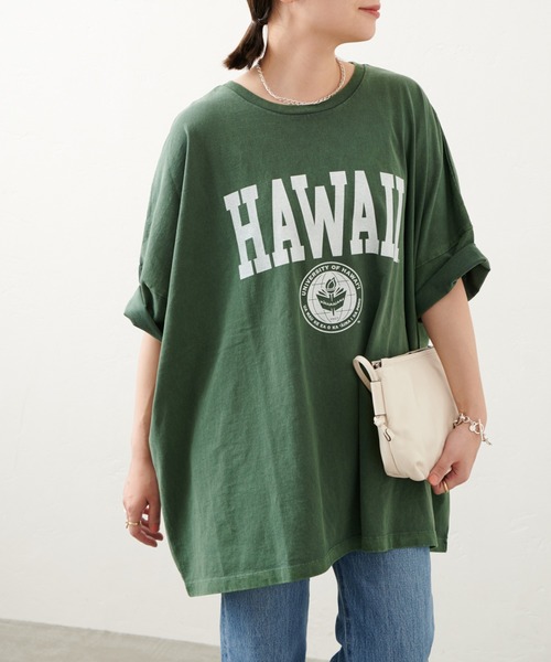 JOURNAL STANDARD カレッジロゴビッグロングTシャツ　グリーン カレッジロゴビッグロングTシャツ（Tシャツ/カットソー