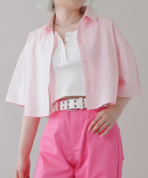 SPINNS（スピンズ）の「アソート ショート丈 半袖シャツ（シャツ/ブラウス・レディース・ホワイト/ピンク/オレンジ/ブルー/ミント/ブラック系その他/ブルー系その他/レッド系その他/チャコール・ONESIZE）」の7枚目の写真