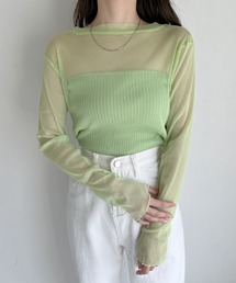 【ベアトップSET】クルーネックメッシュシアートップス