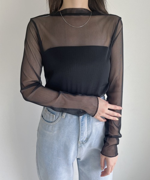 CLEA(クレア)の「【ベアトップSET】クルーネックメッシュシアートップス(Tシャツ/カットソー・レディース・ホワイト/ライトブルー/ブラック/ピンク/ライトグリーン/アイボリー・FREE)」の20枚目の写真