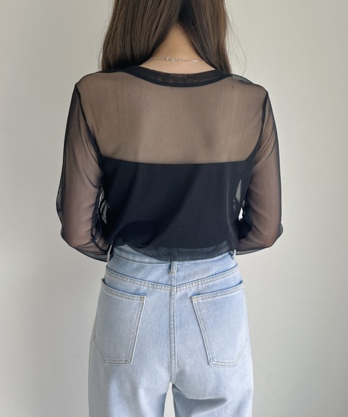 CLEA(クレア)の「【ベアトップSET】クルーネックメッシュシアートップス(Tシャツ/カットソー・レディース・ホワイト/ライトブルー/ブラック/ピンク/ライトグリーン/アイボリー・FREE)」の22枚目の写真